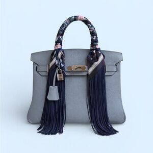 Fringe Handbag Wrap/ Scarf in Color: Blue Fringe with Pink/Blue Horse Pattern